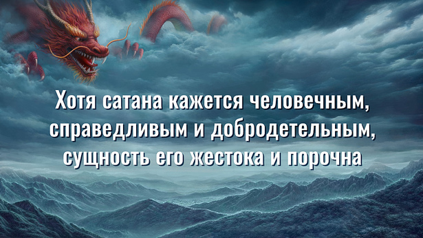 Хотя сатана кажется человечным, справедливым и добродетельным, сущность его жестока и порочна